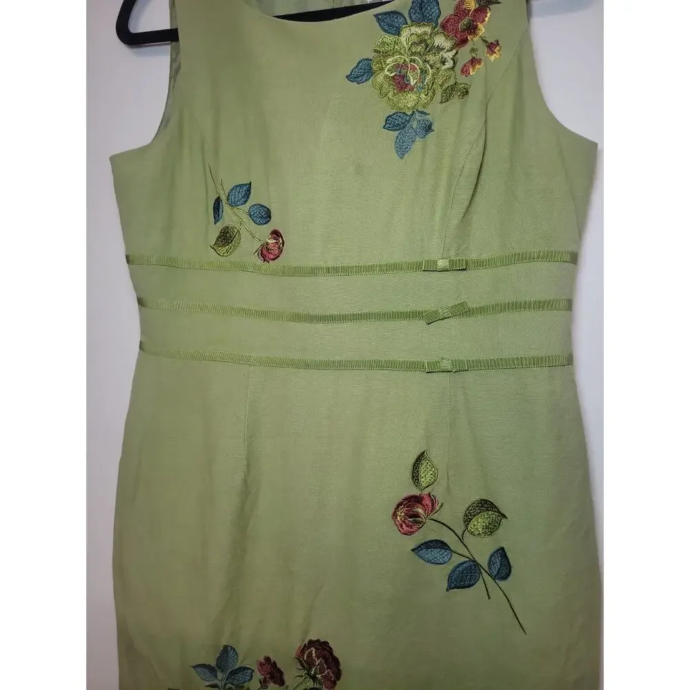 Y2K Women's Embroidered Floral Dress Size 10 Green Cottagecore Prairie Boho 70's - Picture 2 of 13
